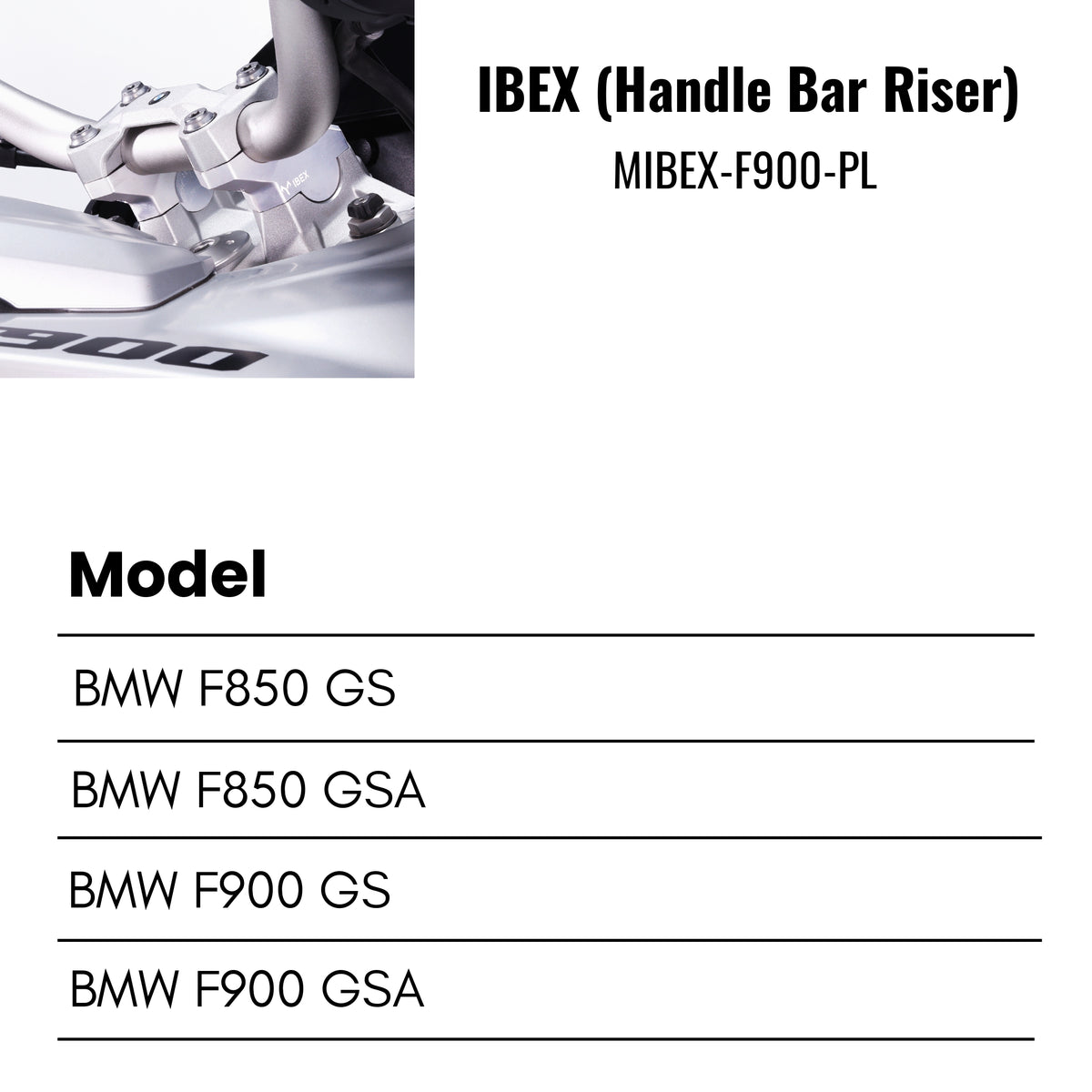 Fit Guide for Pull-Back Handlebar Risers for BMW F900 GS / F900 GSA / F850 GS / F850 GSA