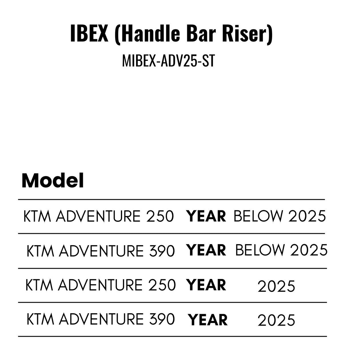 Fit Guide for Handlebar risers for KTM 250/390 Adventure X/S (2025)